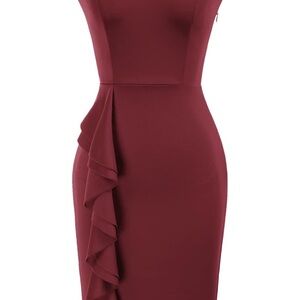 Grace Karin Red Bodycon Dress with Sweetheart Neckline and Asymmetrical Ruffles